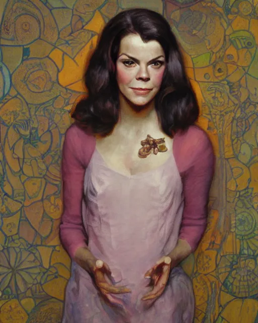 Prompt: portrait of a Natalie Wood by Mandy Jurgens and Richard Schmid and chuck close and mucha