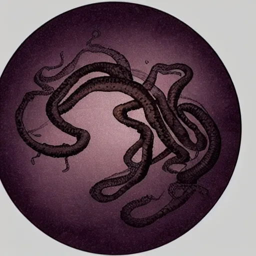 Image similar to a dark colored planet, with shadow colored tentacles in the style of eldritch horror