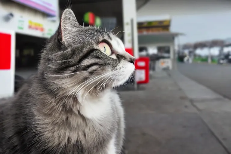 Image similar to cat with a cigarette in its mouth in 7 - eleven wide angle lens