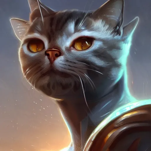 Prompt: epic cyborg cat, portrait, highly detailed, digital painting, trending on artstation, concept art, sharp focus, illustration, art by artgerm and greg rutkowski and magali villeneuv