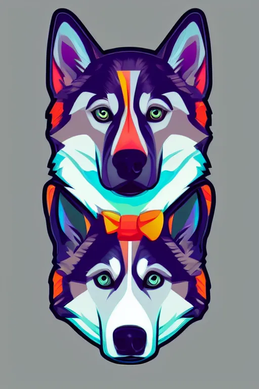 Image similar to A portrait of a gangster husky, sticker, highly detailed, colorful, illustration, smooth and clean vector curves, no jagged lines, vector art, smooth