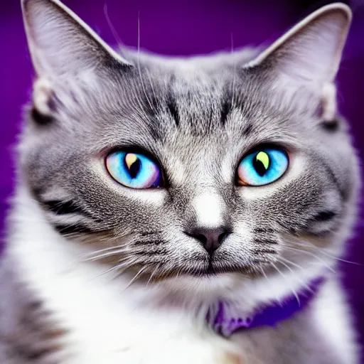 Prompt: a cat fully stained in purple