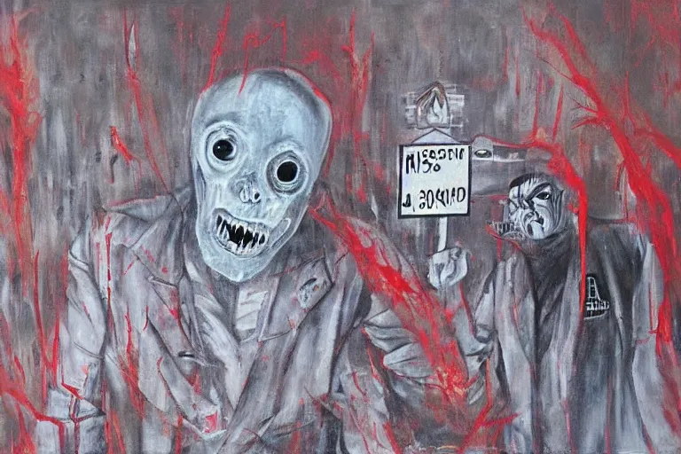 Image similar to mad horror painting of Missing 411 anomaly