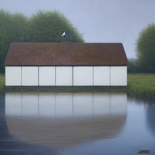 Image similar to boathouse by lee madgwick concept art oil