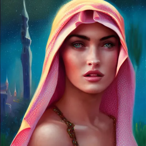 Image similar to a portrait of an arabian princess in a disney movie, megan fox, oil painting, pale colors, high detail, 8 k, wide angle, trending on artstation,