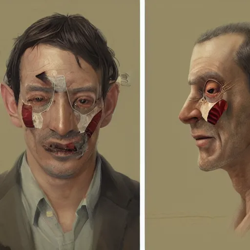 Prompt: portrait of character with his nose removed with his nose removed with his nose removed with his nose removed with his nose removed with his nose removed, by Greg rutkowski