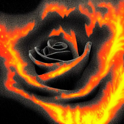 Prompt: outstanding, award - winning macro of a beautiful black rose made of fiery molten magma and nebulae on vantablack background by harold davis, georgia o'keeffe and harold feinstein, highly detailed, hyper - realistic, mysterious inner glow, trending on deviantart, artstation and flickr, nasa space photography, national geographic