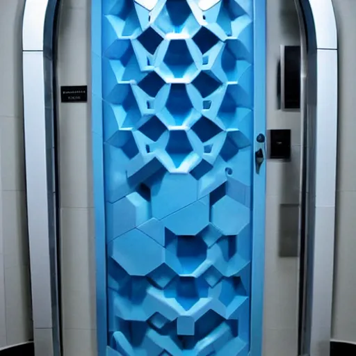 Image similar to a blue hexagonal door from the movie tron : legacy