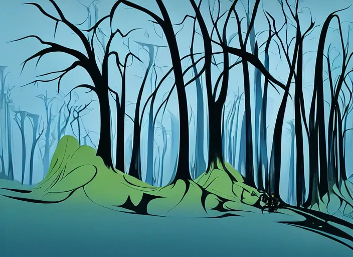 Image similar to a monster by eyvind earle, matte painting, aesthetic