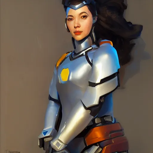 Image similar to greg manchess portrait painting of a female ironman as overwatch character, medium shot, asymmetrical, profile picture, organic painting, sunny day, matte painting, bold shapes, hard edges, street art, trending on artstation, by huang guangjian, gil elvgren, ruan jia, greg rutkowski, gaston bussiere