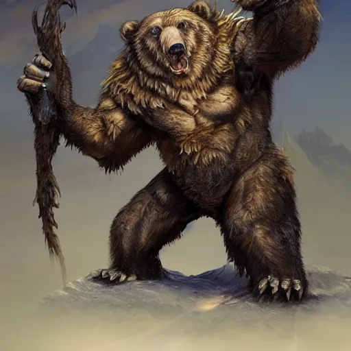 Prompt: a ferocious grizzly bear monster with 4 arms, fantasy concept art, detailed, epic pose