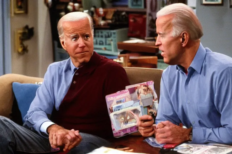 Image similar to Joe Biden starring in a 1990s sitcom, photographic still, cinematic