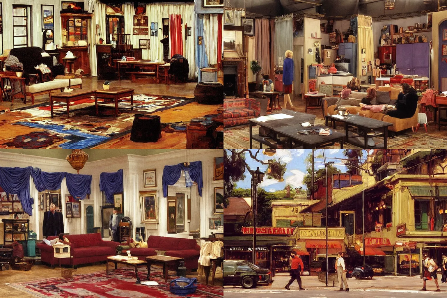 Prompt: The set of Seinfeld, painted by John William Waterhouse