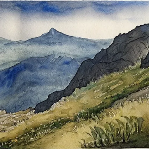 Prompt: middle earth landscapes by j. r. r. tolkien, watercolor,