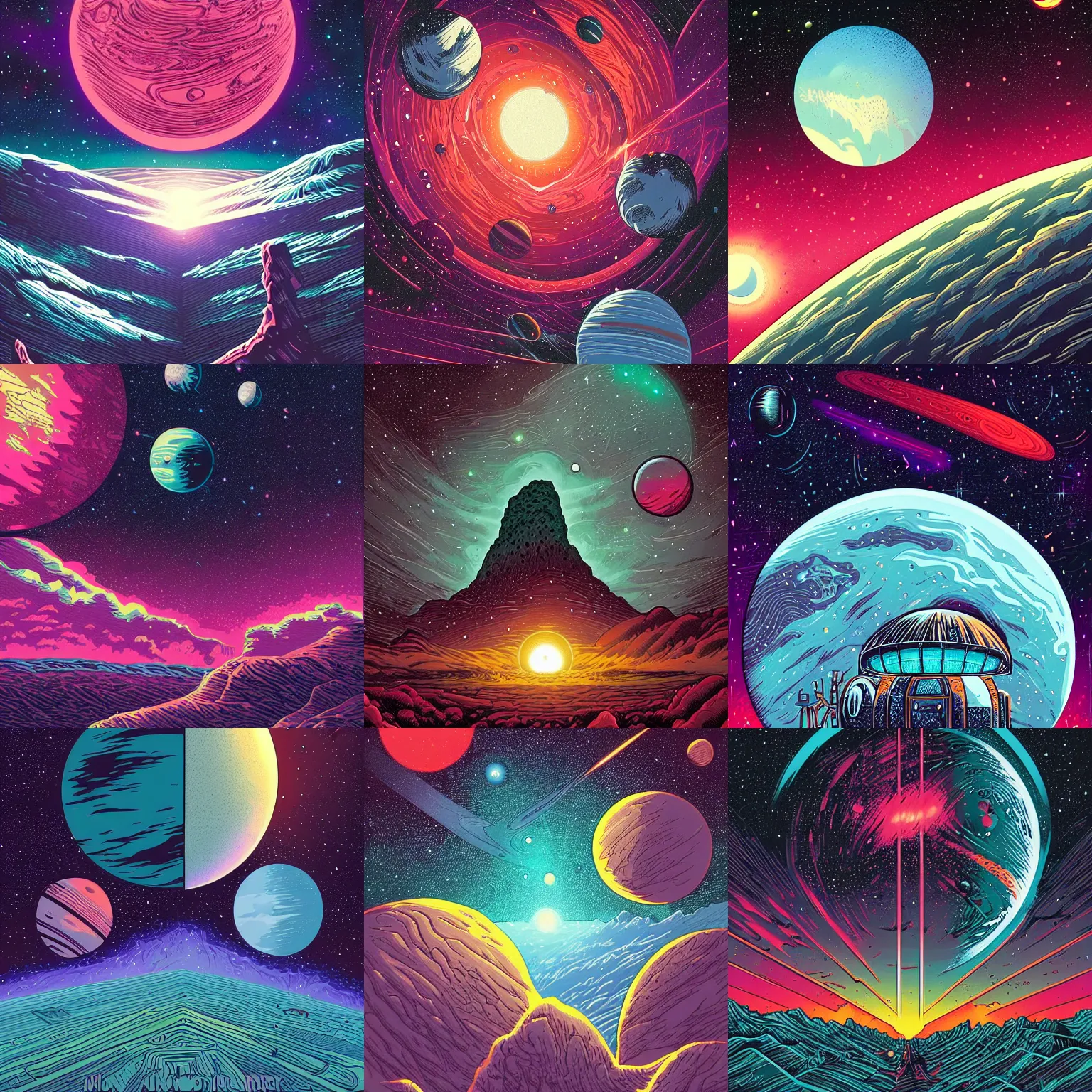 Prompt: another planet and nebula by Dan Mumford