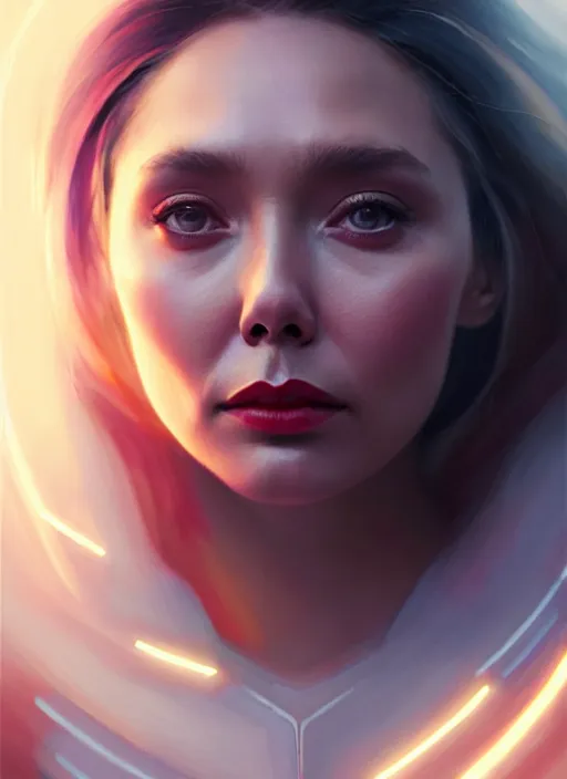 Image similar to portrait of modern darna, elizabeth olsen, intricate, elegant, glowing lights, highly detailed, digital painting, artstation, glamor pose, concept art, smooth, sharp focus, illustration, art by wlop, mars ravelo and greg rutkowski