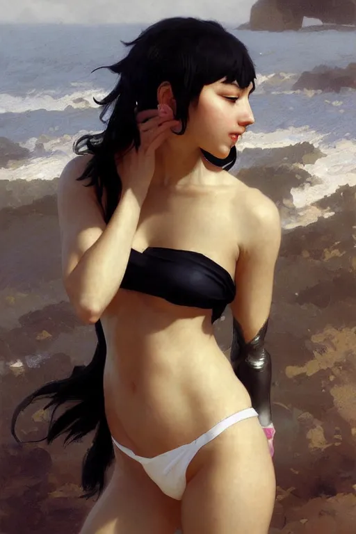 Image similar to nami, short blonde black hair, bikini, digital art from artstation by ruan jia and mandy jurgens and artgerm and william - adolphe bouguereau