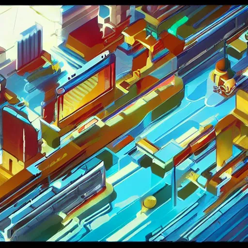 Prompt: transistor art style city concept