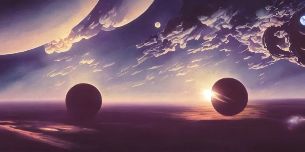 Image similar to blue dreamy cloudscape with a single planet in the clouds, daylight, cinematic lighting, cinematic perspective, syd mead, john harris, federico pelat,