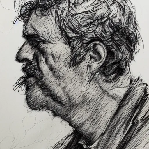 Image similar to a realistic yet scraggly portrait sketch of the side profile of a stern and sophisticated james lee, trending on artstation, intricate details, in the style of frank auerbach, in the style of sergio aragones, in the style of martin ansin, in the style of david aja, in the style of mattias adolfsson