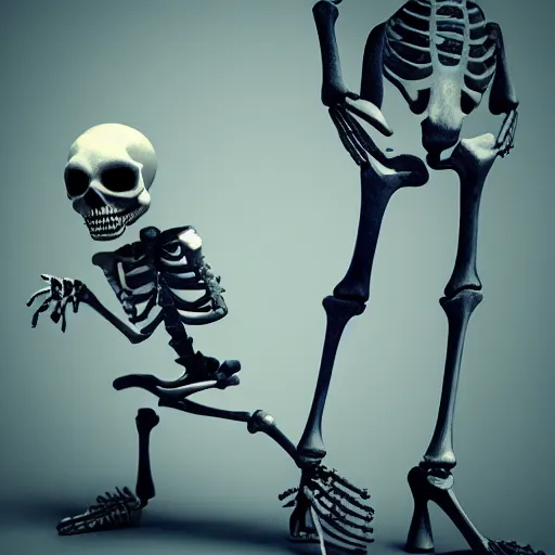 Prompt: bored skeleton, tired of his office work. realistic, ray tracing, renderr 3 d, artstation, masterpiece, hyper realism, sharp focus, dramatic light,