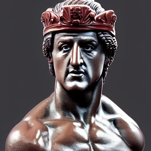 Prompt: stallone rambo prince statue monument made from porcelain brush face hand painted with iron red dragons full - length very very detailed intricate symmetrical well proportioned balanced