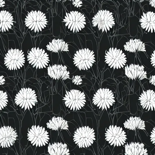 Image similar to white metal chrysanthemum grows from woodland floor vogue tron manga