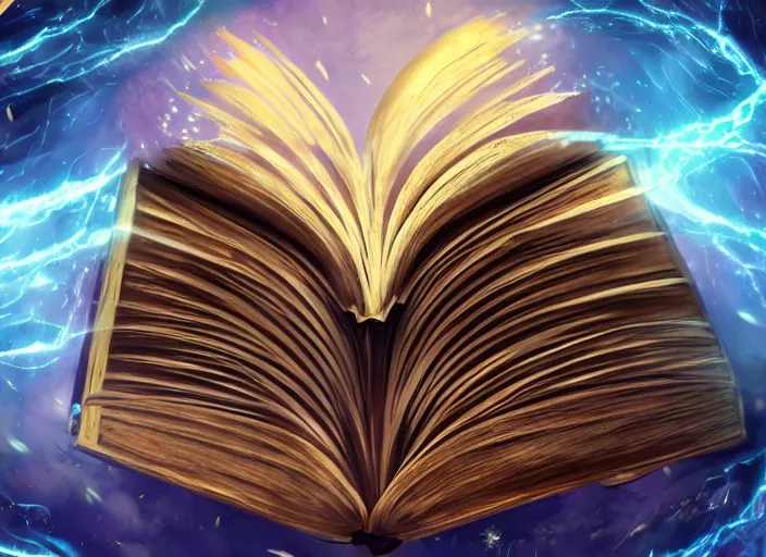 Prompt: champion splashart of a magical book