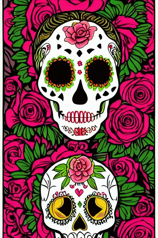 Image similar to Illustration of a sugar skull day of the dead girl, art by wes anderson