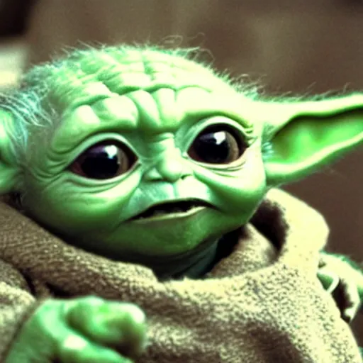 Image similar to a film still of baby yoda as a adult dying in battle in star wars realistic, detailed