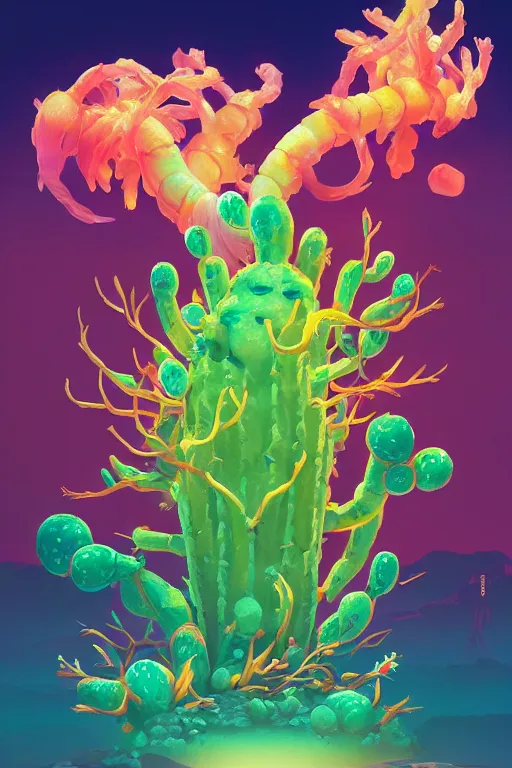 Image similar to roots cactus sushi cristal smurf ghost creature animal sushi cristal very big eye roots cactus elemental flush of force nature micro world fluo fishscale, behance hd by jesper ejsing, by rhads, makoto shinkai and lois van baarle, ilya kuvshinov, rossdraws radiating a glowing aura global illumination ray tracing hdr