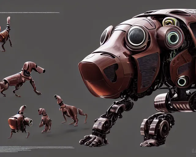 Image similar to dachshund robot, mechanical, machine, octane render, concept art, sharp focus, hyper - realistic, intricate, detailed, eduard pronin, luka mivsek, ruan jia