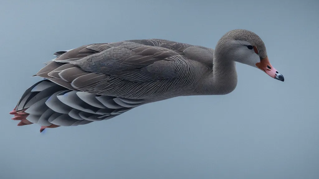 Image similar to cyberpunk greylag goose floating in space, 8k, cinematic, epic, ultra detailed, award winning, trending on artstationHD, dramatic