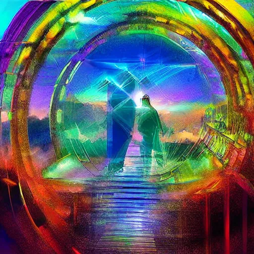 Prompt: A digital art painting of a heavens gate in the shape of a smartphone, epic lighting, artistic, dreamy colors