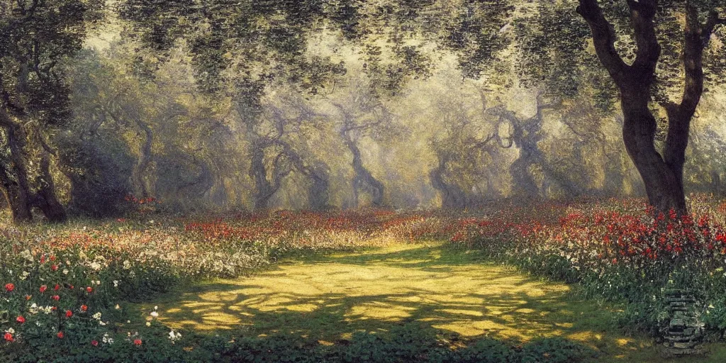 Image similar to a park with many beautiful flowers, by caspar david friedrich, by claude monet, canvas, paint, oil paint, tempera paint, dripping paint, splatter paint, macro, dof, insanely detailed and intricate, hypermaximalist, elegant, ornate, hyper realistic, super detailed