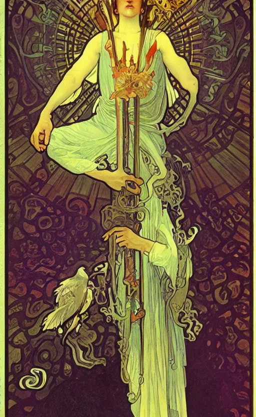 Prompt: the magician, major arcana, tarot, concept art, smooth, sharp focus, illustration, art by alphonse mucha