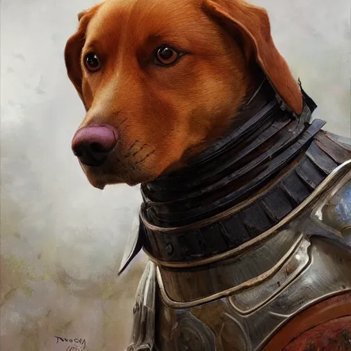 Image similar to doggo animal as a realistic fantasy knight, closeup portrait art by donato giancola and greg rutkowski, digital art, trending on artstation, symmetry!!