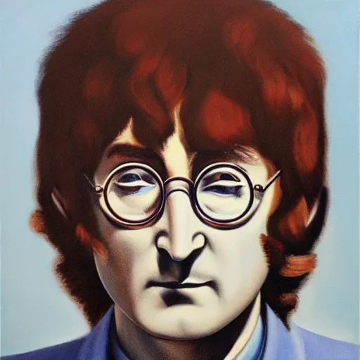 Image similar to painting of a young john lennon by rene magritte, hd, 4 k, detailed, award winning