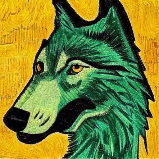 Image similar to green wolf, style of van gogh, profile image