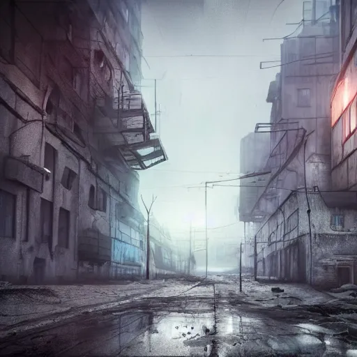 Prompt: post apocalyptic tallinn, matte painting, hyper realistic render, octane render, cryengine, unreal engine, cyberpunk, dark art, digital art