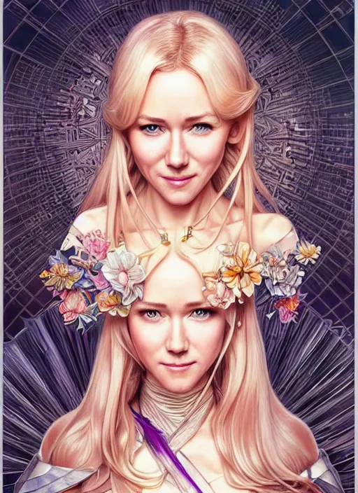 Image similar to princess naomi watts, beautiful shadowing, 3 d shadowing, reflective surfaces, illustrated completely, 8 k beautifully detailed pencil illustration, extremely hyper - detailed pencil illustration, intricate, epic composition, very very kawaii, masterpiece, bold complimentary colors. stunning masterfully illustrated by artgerm, range murata, alphonse mucha.