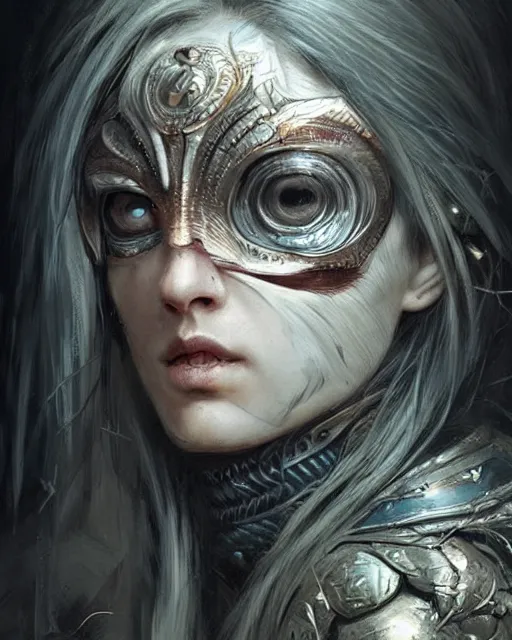 Image similar to half human half owl woman warrior, hyper realistic face, beautiful eyes, fantasy art, in the style of greg rutkowski, intricate, hyper detailed, smooth