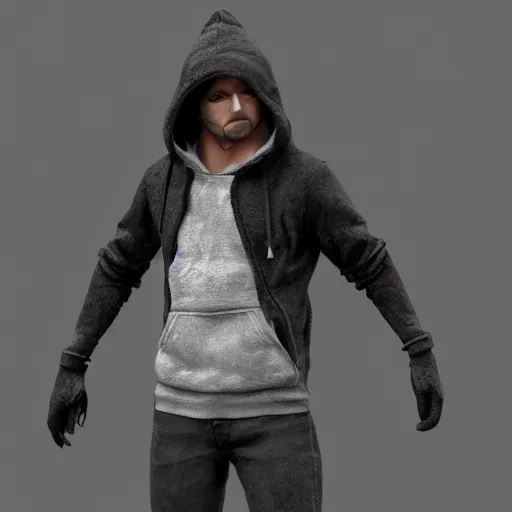 Image similar to Wolf dressed black hoodie, as a figurine, octane render, unreal engine, 3D rendering, studio, light, artstation