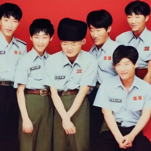 Prompt: kim jong - un in a korean boy band, polaroid picture