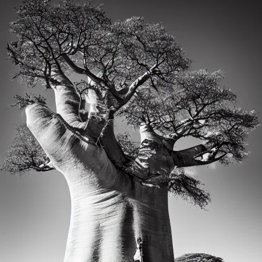 Image similar to a baobab tree, award winning black and white photography