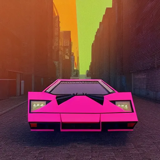 Prompt: colourful vfx art of a 1 9 8 0 lamborghini countach, art by utagawa kunisada & james jean, volumetric light, ray tracing, unreal engine, octane 3 d render, sharp, detailed, digital painting, illustration, highly detailed, intricate detail, pinterest, behance, art station,
