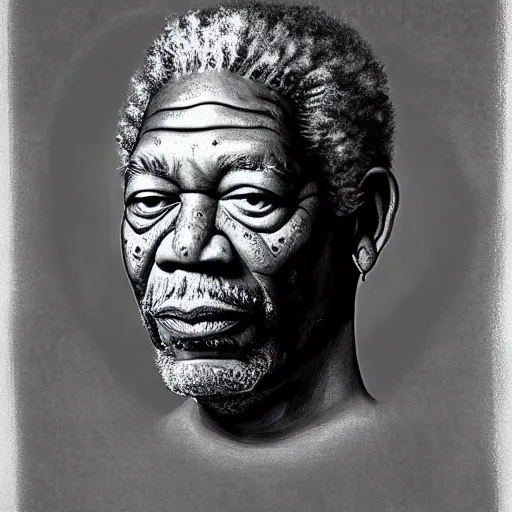 Prompt: morgan freeman as painted by hr giger