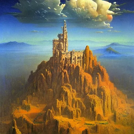 Image similar to by bruce pennington, by tony moore, by thechamba emotive renaissance painting. a beautiful land art of a castle in the clouds.