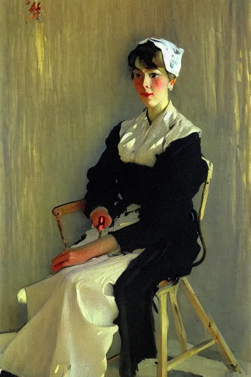Prompt: lady, painting by serov
