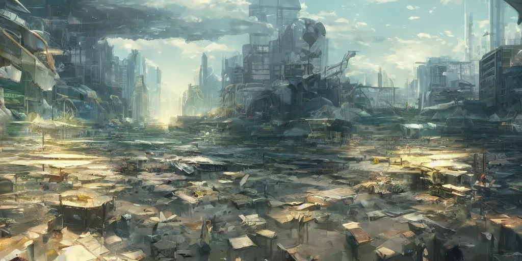 Image similar to concept art painting of a society falling eternally in the universe, realistic, detailed, cel shaded, in the style of makoto shinkai and greg rutkowski and james gurney